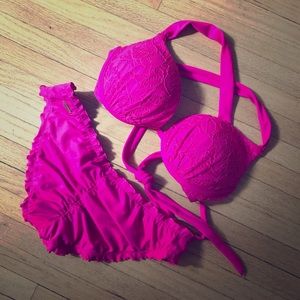 Neon pink VS push-up Swim bikini ruffle 32D / S